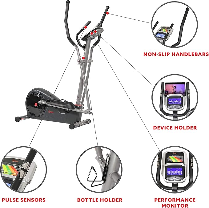 Sunny Health & Fitness Full Body Workout Elliptical Trainer with Digital Performance Monitor, Low Impact Exercise, and Optional Bluetooth with Exclusive SunnyFit App
