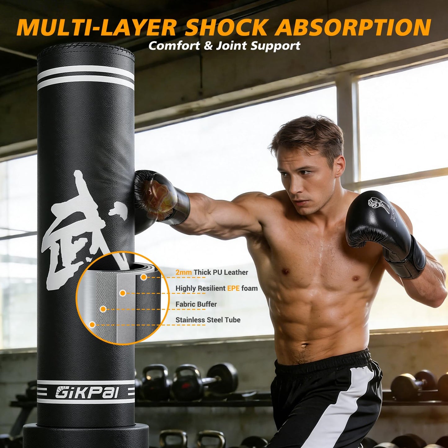GIKPAL Freestanding Punching Bag for Adults 67'' Heavy Boxing Bag with Boxing Gloves, No Spring