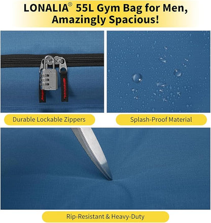 55L Large Duffle Bag for Men - 22 inch Men's Sports Gym Bag Heavy Duty Duffel Bag (Blue)