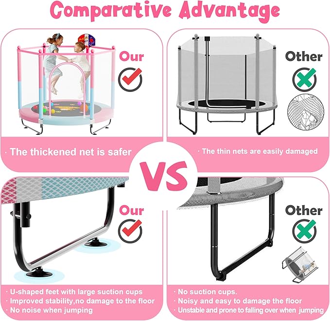 60" Trampoline for Kids, 5 FT Indoor & Outdoor Toddler Baby Trampoline with Basketball Hoop, Safety Enclosure, Birthday Gifts for Kids, Gifts for Boy and Girl, Age 3-8