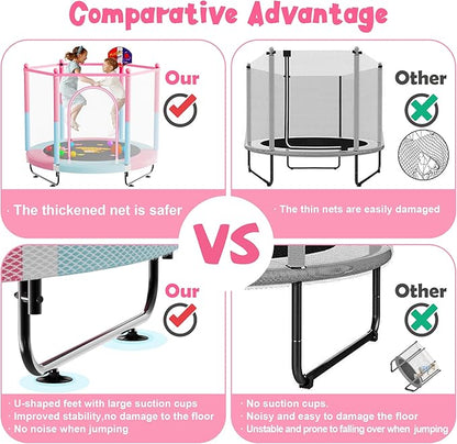 60" Trampoline for Kids, 5 FT Indoor & Outdoor Toddler Baby Trampoline with Basketball Hoop, Safety Enclosure, Birthday Gifts for Kids, Gifts for Boy and Girl, Age 3-8