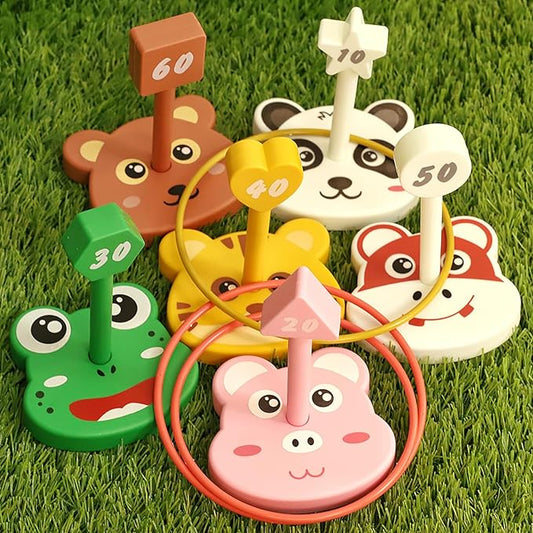 Animal Ring Toss Game Toy Set for Kids, 6 Targets Stands & 36 Rings Combo, Indoor Outdoor Party