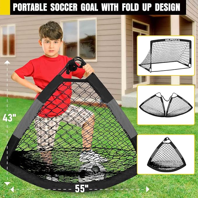 Soccer Goal, Kids Soccer Goals for Backyard Set, 2 Pack of Portable Pop Up Soccer Net with Soccer Ball, Cones, Complete Training Equipment for Youth, Toddler Outdoor Sports Games
