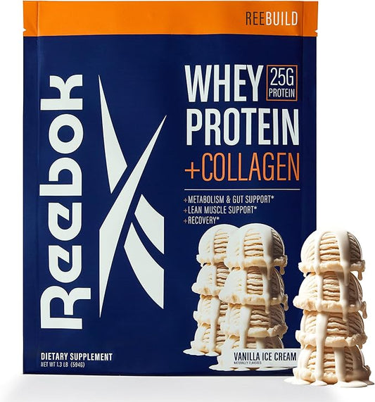 Reebok Whey Protein Powder + Collagen Peptides | 25g Protein with 9 Essential Amino Acids | Muscle