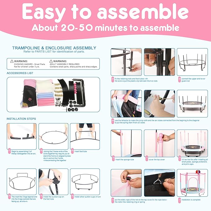 60" Trampoline for Kids, 5 FT Indoor & Outdoor Toddler Baby Trampoline with Basketball Hoop, Safety Enclosure, Birthday Gifts for Kids, Gifts for Boy and Girl, Age 3-8