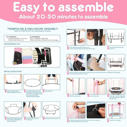 60" Trampoline for Kids, 5 FT Indoor & Outdoor Toddler Baby Trampoline with Basketball Hoop, Safety Enclosure, Birthday Gifts for Kids, Gifts for Boy and Girl, Age 3-8