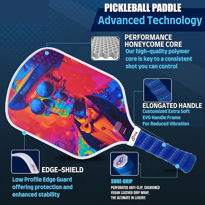 4Joy Pickleball Paddle Premio Series - Thermoformed Premium T700 Carbon Fiber Pickleball Paddless - Professional Pickleball Rackets for Women & Men - 16mm Honeycomb Core - USAP Approved
