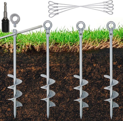 18 inch Ground Anchor Heavy Duty Earth Anchors Set Screw in for Mobile Home, Swing, Tent Trampoline Anchors Wind Resistant Tree Stakes and Supports with Drill Socket, 4 Pack