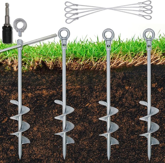 18 inch Ground Anchor Heavy Duty Earth Anchors Set Screw in for Mobile Home, Swing, Tent Trampoline Anchors Wind Resistant Tree Stakes and Supports with Drill Socket, 4 Pack
