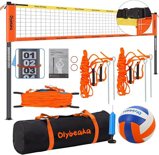 Outdoor Portable Volleyball Net Set for Backyard Beach with Adjustable Heavy Duty Poles, Durable