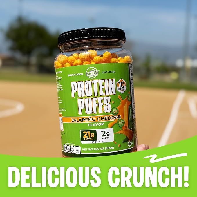 Twin Peaks Protein Puffs - (Jalapeno Cheddar), Keto Friendly, Low Carb Snack (300g, 21g Protein, 2g Net Carbs, High Protein, Healthy Crunchy Snack)