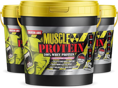 Muscle Protein Whey Powder [12 lbs/Pack of 1]??Cold Filtered, 25g Pure Protein, 6.6g BCAAs (Packaging May Vary) (12LB, Strawberry)
