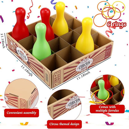 Wettarn Carnival Bottle Toss Game Ring Toss Games, Include a Circus Ticket Box 6 Plastic Bottles and 6 Throw Rings for Summer Carnival Outdoor Backyard Beach Party Activities