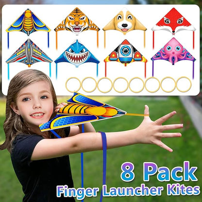 8 Pack Mini Kites for Boys Girls 3-5 6 7 8 Gift & Party Favors, Finger Launcher Kites Easy to Fly Ejection Kite for Kids Teens Ages 4-18 Beach Park Backyard Outdoor Sports Flying Toys