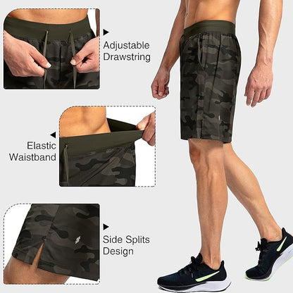Men's Running Shorts with Zipper Pockets 9 Inch/ 7 Inch / 5 Inch Lightweight Quick Dry Gym Workout Athletic Shorts for Men(7 inch)