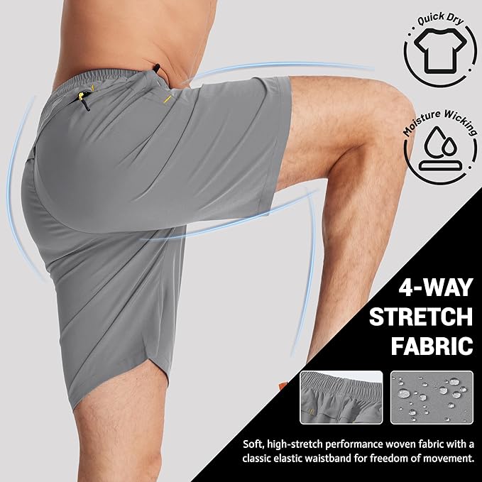 TACVASEN Men's Running Athletic Shorts 9" Quick Dry Workout Gym Shorts Lightweight Summer Shorts 3 Zipper Pockets