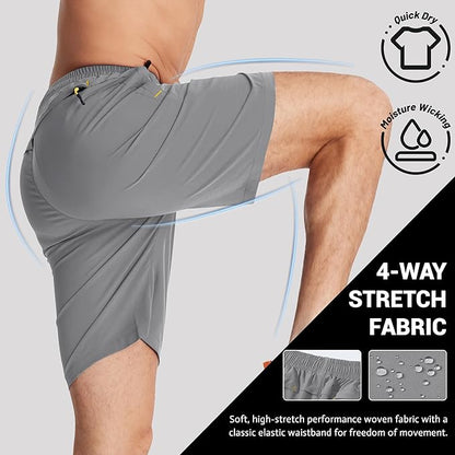 TACVASEN Men's Running Athletic Shorts 9" Quick Dry Workout Gym Shorts Lightweight Summer Shorts 3 Zipper Pockets