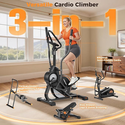YOSUDA Elliptical Exercise Machine, 3-in-1 (Elliptical + Cardio Climber + Stair Stepper) Elliptical Machine for Home with 45°Incline, 15.5 in Stride, 16-Levals Resistance, Quiet Magnetic System