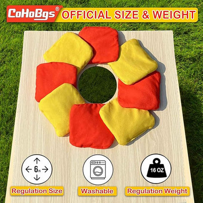 CoHoBgs Corn Hole Bags Set 8, Professional Cornhole Bags Dual-Sided Slick & Stick Resin Filled Suede and Duck Canvas Bean Bag for Cornhole Game Includes Carry Case