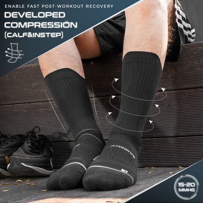 Rahhint Compression Running Socks 3 Pairs, Cushion Crew Socks, Anti-Blister Moisture Wicking