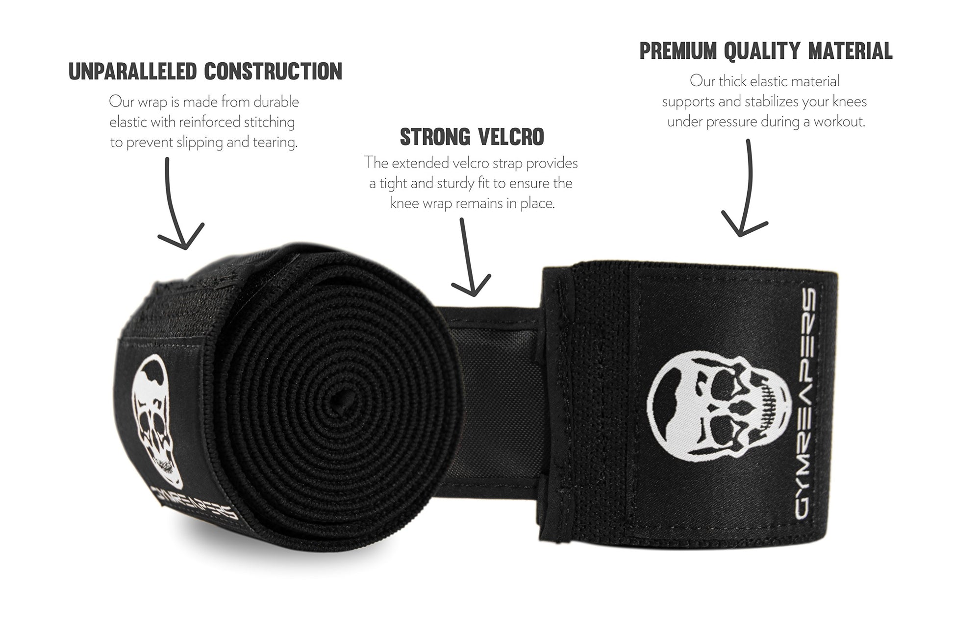 Gymreapers Knee Wraps (Pair) With Strap for Squats, Weightlifting, Powerlifting, Leg Press, and