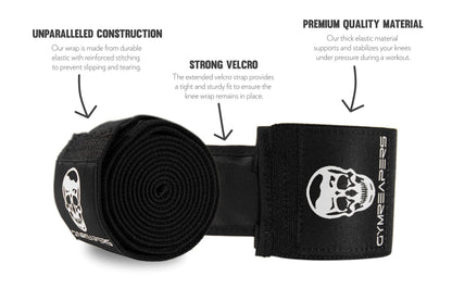 Gymreapers Knee Wraps (Pair) With Strap for Squats, Weightlifting, Powerlifting, Leg Press, and