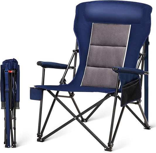 HIGH POINT SPORTS Oversized Camping Chairs for Adults, High Back Heavy Duty Lawn Folding Chair