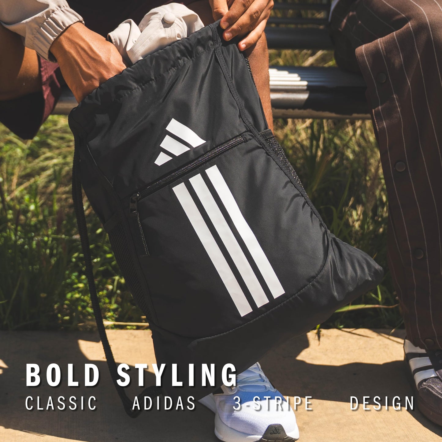 adidas Alliance Sackpack – Drawstring Backpack for Sports, Small Gym Bag, Twill Onix Grey/Black/3