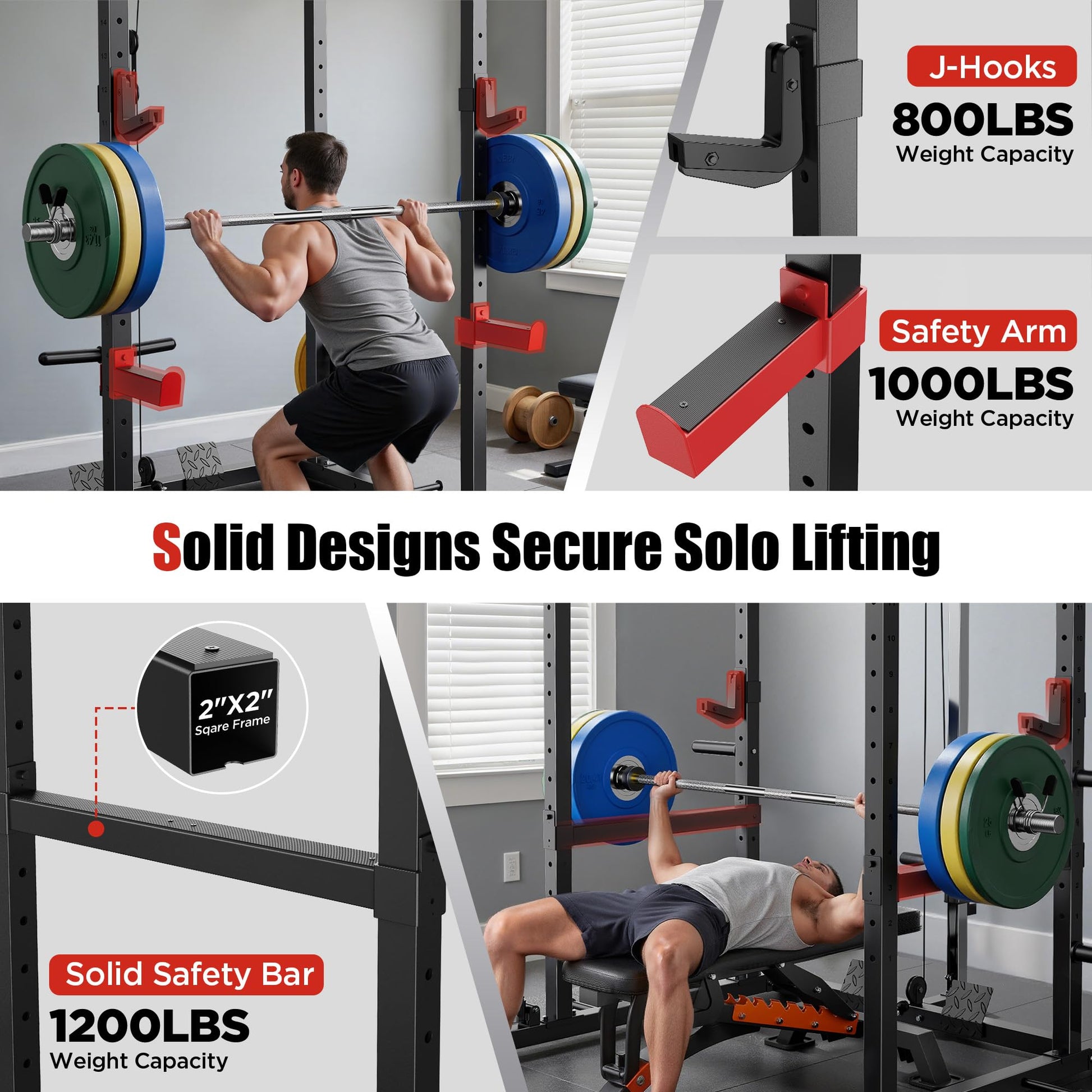 SPORTSROYALS Squat Rack, 1200 lb Power Cage with LAT Pulldown for Home Gym