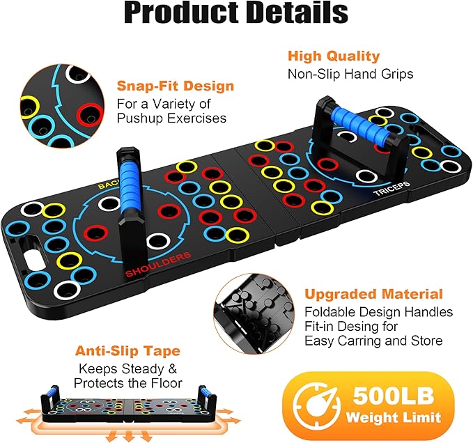 Solid Push Up Board 15 in 1 Home Workout Equipment Multi-Functional Pushup Stands System Fitness Floor Chest Muscle Exercise Professional Equipment Burn Fat Strength Training Arm Men & Women Weights