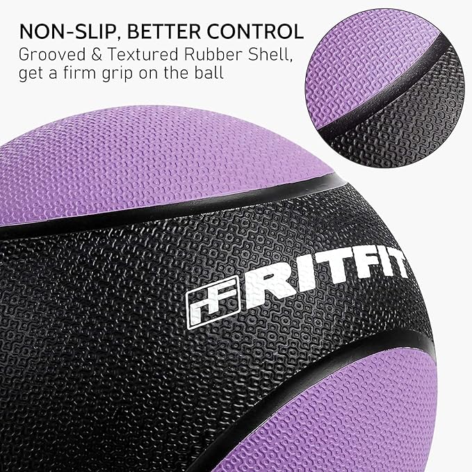 RitFit Weighted Medicine Ball - Non-Slip Rubber Shell & Dual Texture Grip - Workout Exercise Ball for Core Strength, Balance Training, Coordination Fitness - Multiple Weights & Colors
