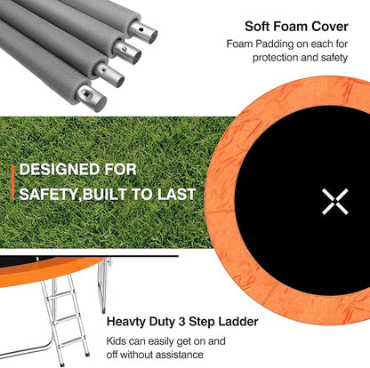 AOTOB 8FT 10FT 12FT 14 FT 15FT Trampoline with Safety Enclosure Net，Outdoor Trampoline with Basketball Hoop, Heavy Duty Jumping Mat and Spring Cover Padding for Kids and Adults, Storage Bag and Ladder