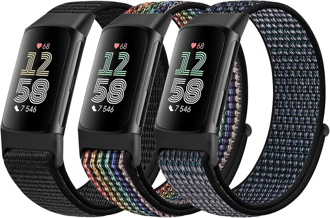 Sport Loop Nylon Watch Bands Compatible with Fitbit Charge 6/5, Adjustable Breathable Replacement Soft Nylon Loop Wristband for Women/Men