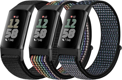 Sport Loop Nylon Watch Bands Compatible with Fitbit Charge 6/5, Adjustable Breathable Replacement Soft Nylon Loop Wristband for Women/Men