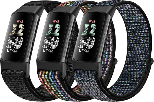 Sport Loop Nylon Watch Bands Compatible with Fitbit Charge 6/5, Adjustable Breathable Replacement Soft Nylon Loop Wristband for Women/Men