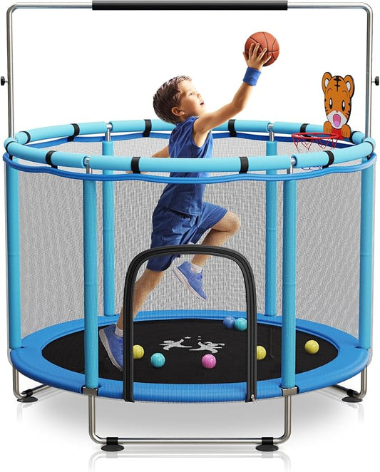 Toddler Trampoline for Kids Ages 3-8 - 5 ft Toddler Trampoline with Net, Basketball Hoop, Ocean Balls, Boxing Bag, Hammock - Indoor and Outdoor for Kids, Backyard