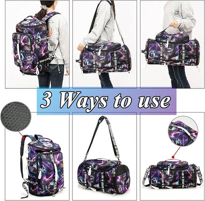 Gym Duffle Bag Backpack with Shoe Compartment,4 ways Travel Backpack for Women and Men,Multi-Functional Weekender bag with Waterproof Layer&Laptop Compartment for Fitness, Travel,Camping