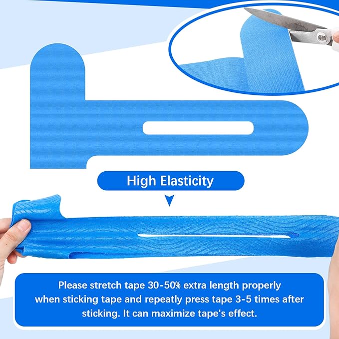 50 Pcs Precut Kinesiology Tape for Knees Pain Relief Elastic Waterproof Athletic Knee Tape for Support Stability Sports(Blue)