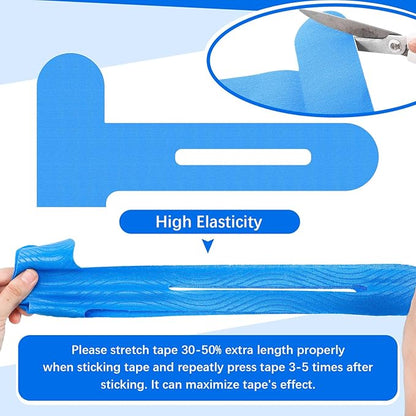 50 Pcs Precut Kinesiology Tape for Knees Pain Relief Elastic Waterproof Athletic Knee Tape for Support Stability Sports(Blue)