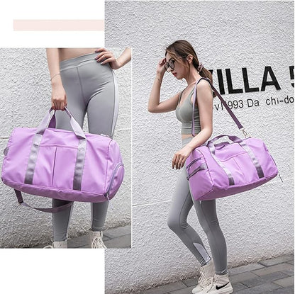 ZUEVI Sports Gym Duffel Bag for Men or Women Waterproof Weekender Travel Bag with Shoes Compartment Dry and Wet Separation for Training Swim Yoga(Purple)