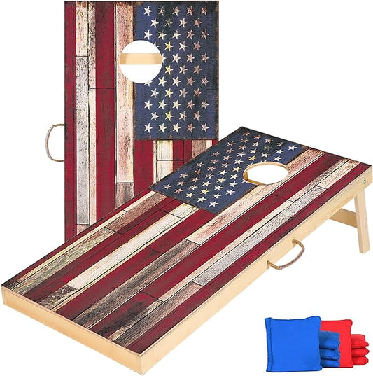 Solid Wood Vintage Cornhole Game Set, Two 4'x2'Cornhole Boards, 8 Cornhole Bags for Indoor and Outdoor Toss Games Competitions, Tournaments