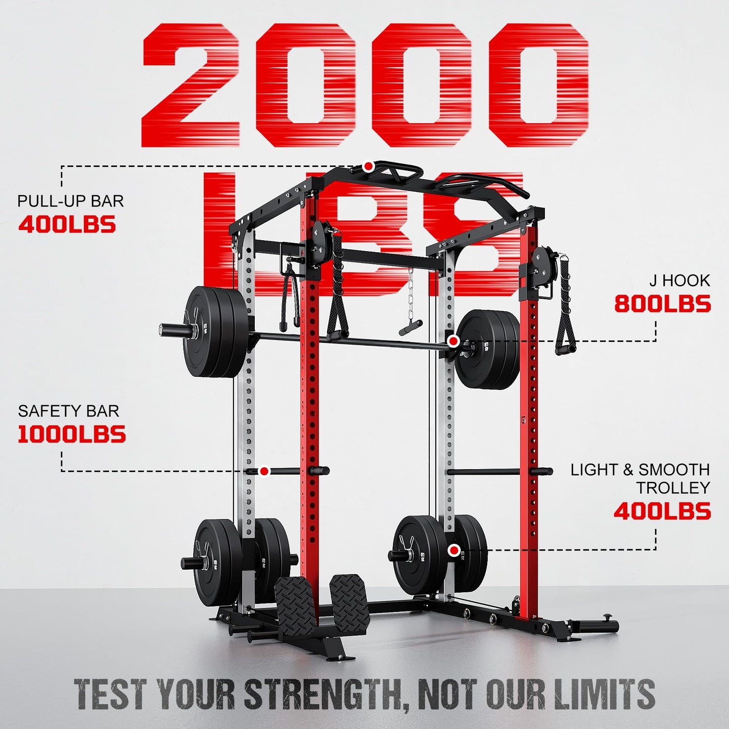 GOIMU DP01 Power Cage, 2000LBS Squat Rack with Cable Crossover and Dual Independent Pulley System