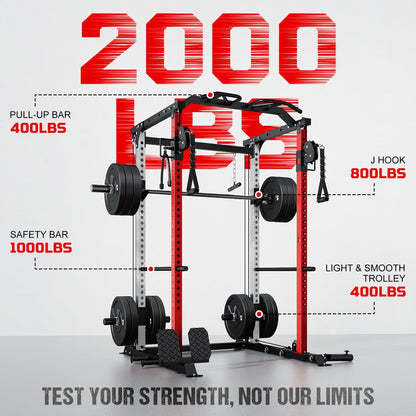 GOIMU DP01 Power Cage, 2000LBS Squat Rack with Cable Crossover and Dual Independent Pulley System