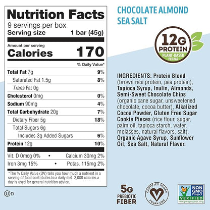 Lenny & Larry's Cookie-fied Protein Bar ??Chocolate Almond Sea Salt Vegan Protein Bars 9x45g ??Healthy Snacks with 12g Plant Protein & 5g Fiber ??Gluten free Power Bar, Keto Friendly, Non-GMO & Vegan