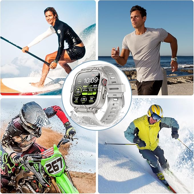 Dsytom Waterproof Case with Band Compatible for Apple Watch Band 45mm 44mm 41mm 40mm for Men ,Rugged Shockproof Smartwatch Strap Protective Bumper Cover with Built-in Tempered Glass Screen Protector