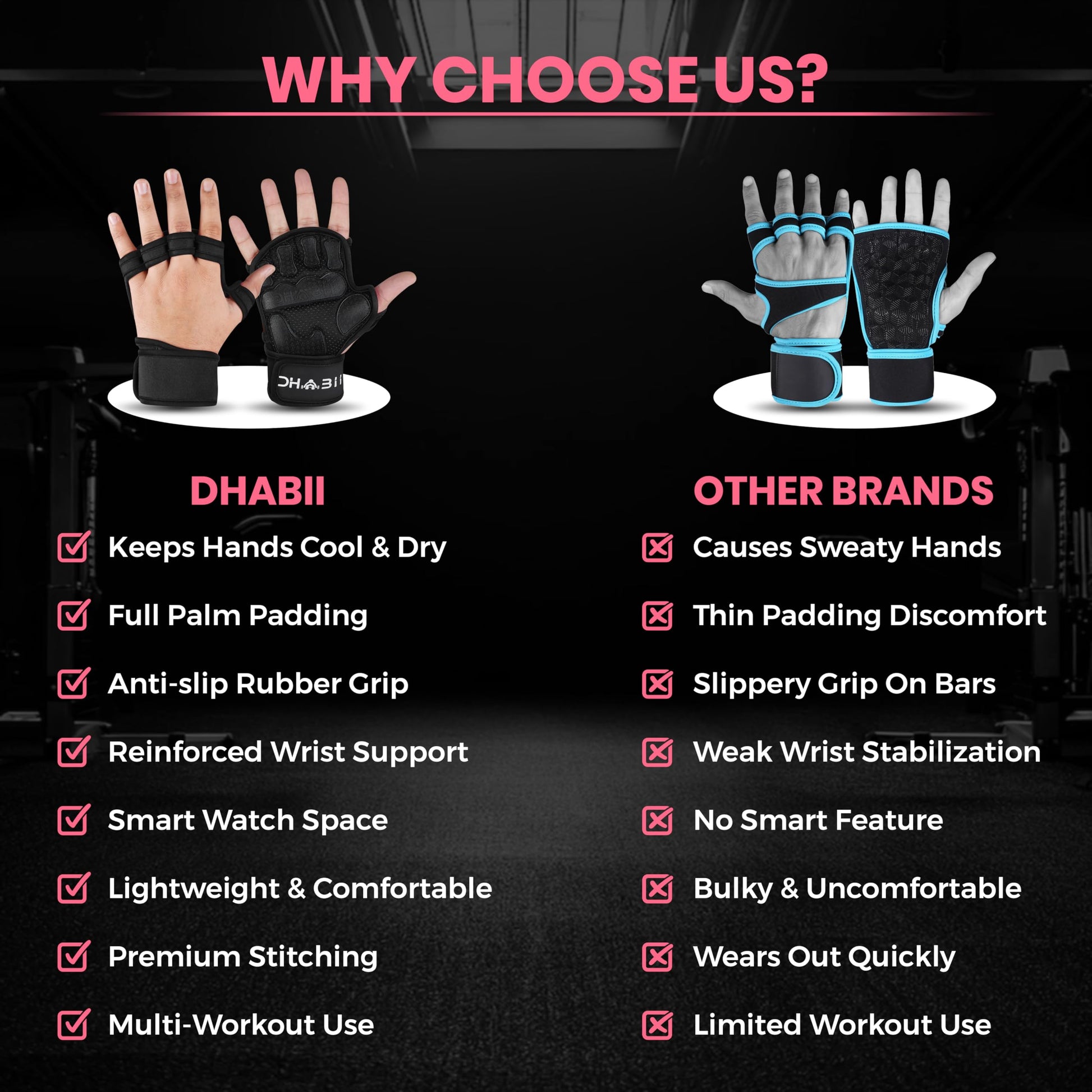 Dhabii Workout Gloves for Men & Women, Smartwatch Compatible Ventilated Gym Gloves with Wrist Wrap