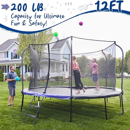 123JUMP by Skywalker Trampolines 10FT 12FT 14FT Outdoor Trampoline with Enclosure and Ladder, Round Recreational Trampoline for Kids with ASTM Approval, Spring Pad Cover, Heavy Duty Jump Mat