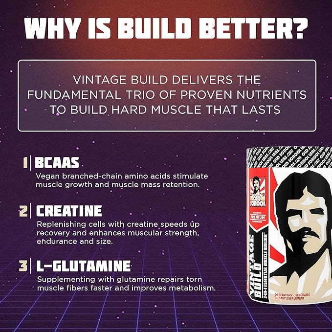 Vintage Build ??Post Workout Recovery & Muscle Building Powder Drink for Muscular Strength & Growth - Reduces Soreness ??Creatine Monohydrate, BCAAs, L-Glutamine ??Juicy Watermelon Flavor ??388g