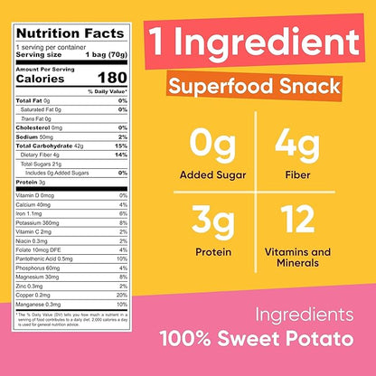 Yammy Dried Sweet Potato Sticks (18 Pack) - 1 Ingredient Healthy Asian Snack for Adults & Kids (Japanese, Korean, Chinese Food) - Vegan, Gluten-Free, 3g Protein, 4g Fiber, 12 Vitamins & Minerals, 2.5oz