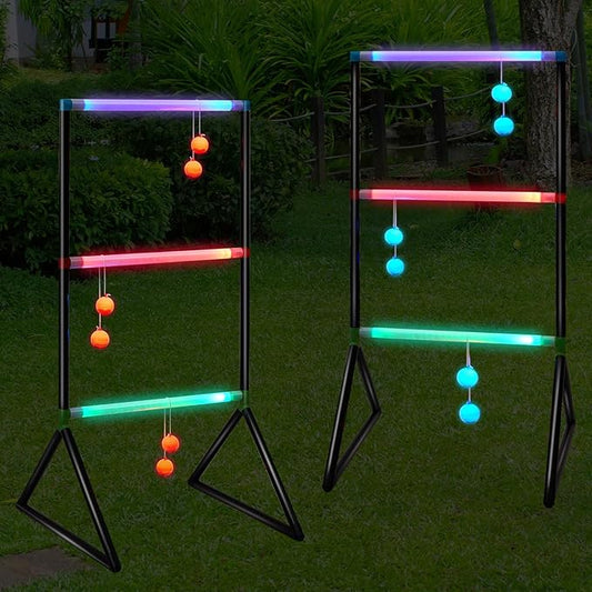 Sosation Light up Ladder Ball Set 6 Glow in The Dark Ball 2 LED Ladder Toss Outdoor Lawn Toss Game with Bag for Indoor Lawn Camping Beach Backyard Games